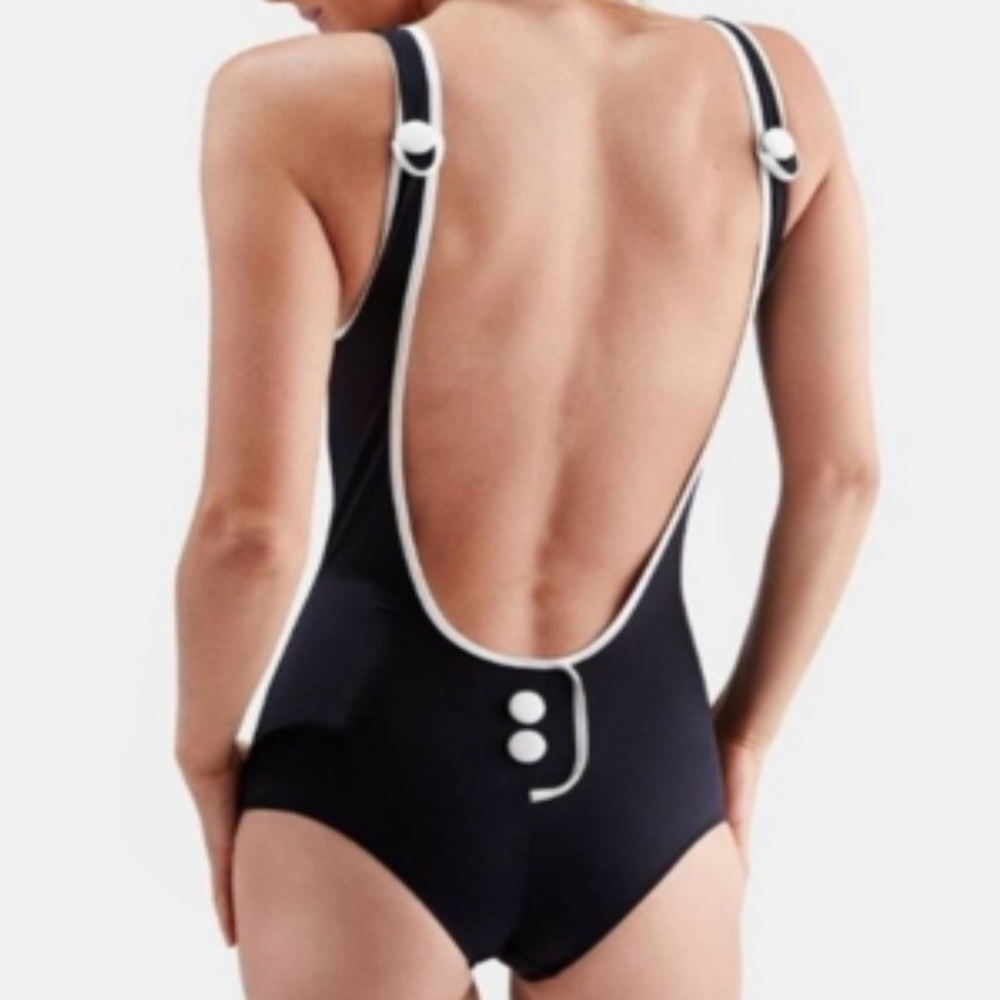 Solid & Striped The Harlow Black and White Button One Piece Swimsuit NWT
